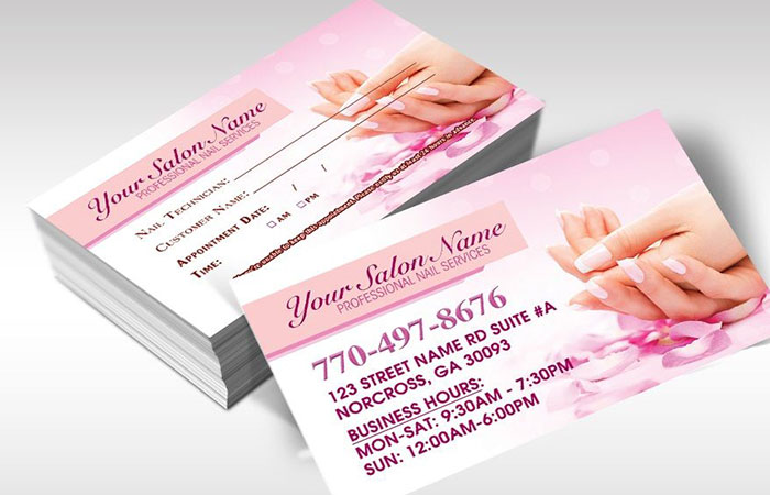 Mẫu thiết kế card visit tiệm nail với tông màu hồng đẹp