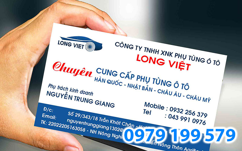 Mẫu card visit của công ty TNHH XNK Phụ tụng Ô tô Long Việt